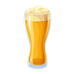 Light beer in glass goblet with foam. High mug alcohol, traditional drink of beer festival Oktoberfest. Vector illustration in cartoon style.