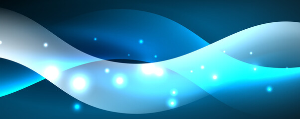 Shiny glowing neon wave, light lines abstract background. Magic energy and motion concept. Vector wallpaper template