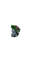 vector illustration of a statue of an old man wearing a green and purple crown of leaves and flowers on his head