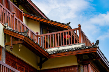 Fototapeta na wymiar Chinese traditional retro wooden house buildings, turrets