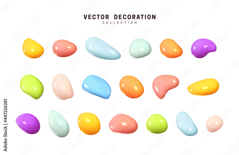 Poster liquid 3d shapes with colorful gradient in color. set isolated liquid elements of chameleon design p
