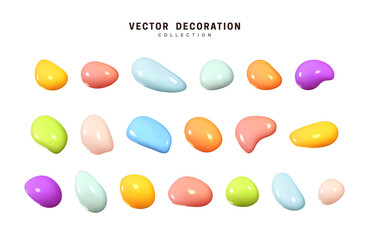 Liquid 3d Shapes with colorful gradient in color. Set isolated liquid elements of chameleon design palette. Abstract bright Multicolored paint splash fluid. Vector illustration