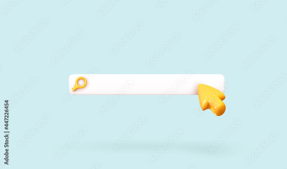 Poster search bar template for website. navigation search for browser. realistic 3d arrow, cursor. vector i