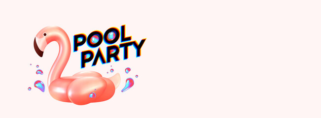 Pool party Pink Lifebuoy flamingo realistic 3d element. Summer stylish design. Party banner, web poster. Abstract art. Isolated on pink background. vector illustration © lauritta