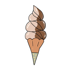 Painting two tone Hokkaido ice cream as a dessert is contained vanilla and chocolate favor and put on crispy waffle cone which coated with cute paper.