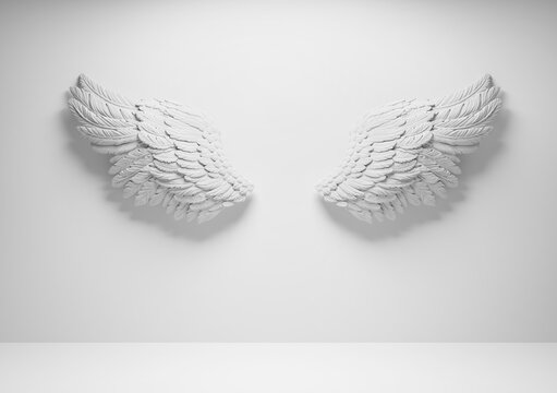 White angel wings on wall template