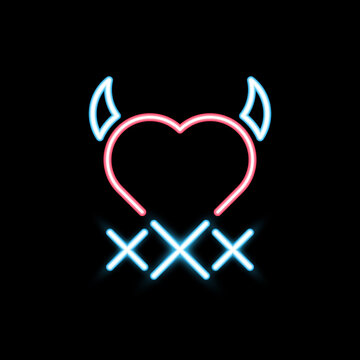 Abstract heart with horns, neon design. Night club design, Neon, vector illustration, EPS 10