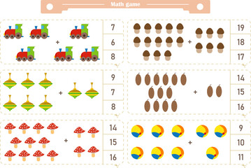  Math game for children. Addition. The score is 1-20. Find the correct answer