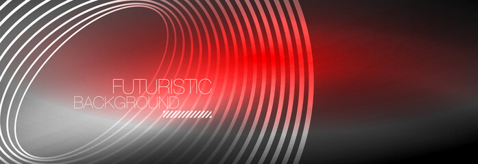 Dark abstract background with glowing neon circles. Trendy layout template for business or technology presentation, internet poster or web brochure cover, wallpaper