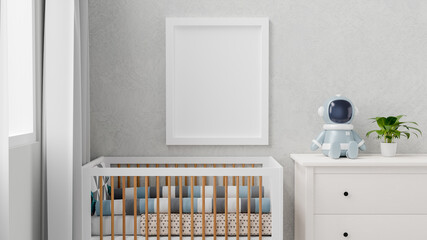Mock up poster frame with astronaut droid for a baby shower 3D rendering © Paphawin