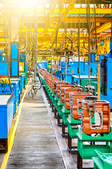 Heavy Industry Concepts. Modern Tractors Machinery Assembly Line With Manufacturing Infrastructure Facilities