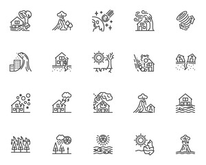 Natural disaster line icons set