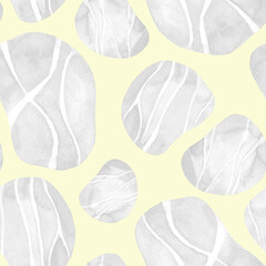 Sea pebbles seamless pattern watercolour. Sea beach surface. Hand drawn painting. Summer Home Decor. Marine underwater background. Dotty stones textile, paper, decoration.
