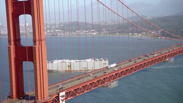 Beautiful closeup view of the Golden Gate Bridge and cityscape in San Francisco, California