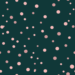 Vector pink polka dots dark green seamless pattern
