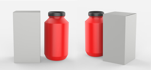 pill bottles Mockup Template of medicine package for pills, capsule, drugs. Sports and health life supplements. 3d illustration