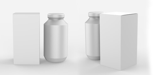pill bottles Mockup Template of medicine package for pills, capsule, drugs. Sports and health life supplements. 3d illustration