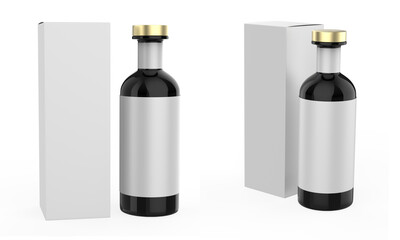Bottle Mockup with box isolated white background. 3d illustration