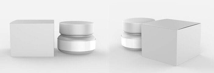 Cosmetic jar with packaging box mock up isolated on white background - 3d illustration