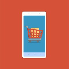 Shopping online concept with smartphone and cart. Stock