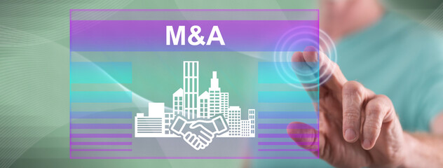 Man touching a m&a concept