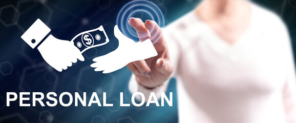 Woman touching a personal loan concept