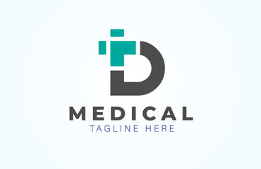 Fototapeta premium Medical logo, letter D with medical cross combination, flat design logo template vector