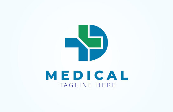 Medical logo, letter D with medical cross combination, flat design logo template element vector illustration