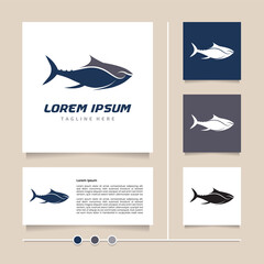 Creative concept vector tuna logo design. Fish symbol and icon with modern blue color