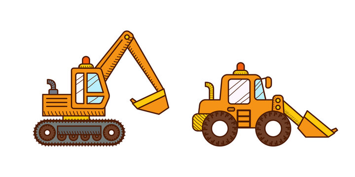 Excavator Dozer Digger Tractor car icon isolated