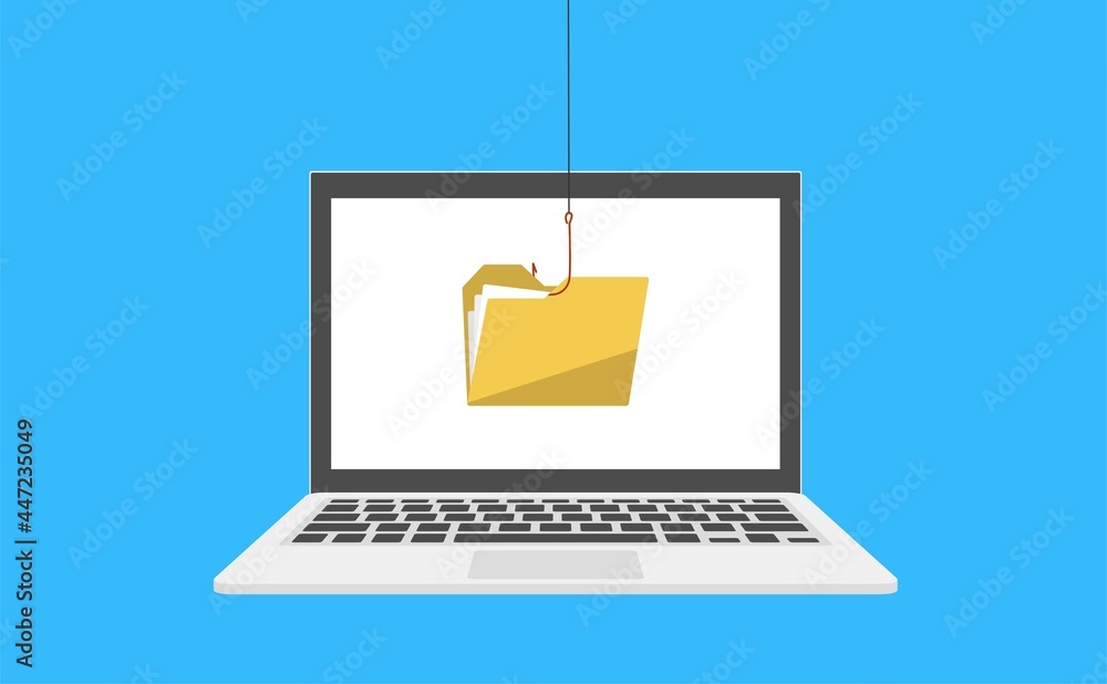 Poster hacker stealing sensitive data, personal information as passwords from a laptop useful for anti phis