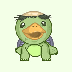 Cute chibi illustration of a kappa, komahiki, kawataro, or kawatora, a humanoid found in traditional Japanese folklore.