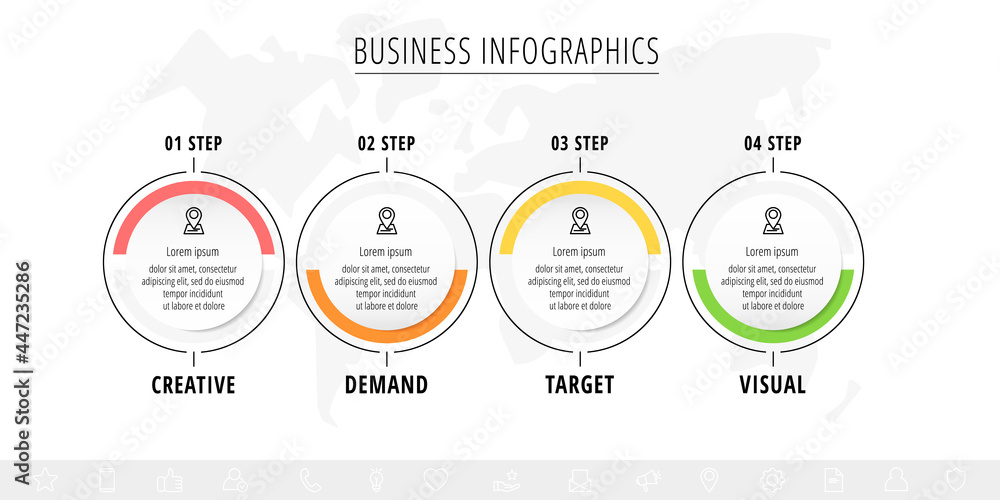 Poster line vector minimal infographic with circles. business concept with four steps by step for diagram, 