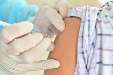 Doctors donate anti-Covid-19 injections to villagers Wat Huai Pla Kang Temple, Muang District, Chiang Rai Province, Thailand, Asia