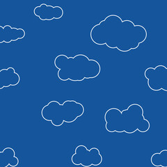 Obraz premium Set of clouds on a blue background. Clouds white lines collection. Flat.Vector illustration