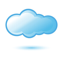 Vector illustration of a blue cloud on a white background with a shadow. Flat