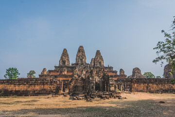 Fototapeta premium Ancient Angkor Wat Ruins Panorama. East Baray temple. Siem Reap, Cambodia