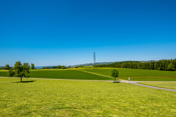 Fototapeta na wymiar Meadow landscape with blue sky - Lucerne, Switzerland