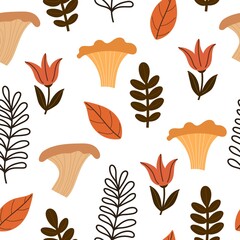 Seamless pattern with mushrooms. Colorful vector flat for kids. hand drawing. baby design for fabric, print, wrapper