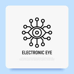 Cyber eye thin line icon, electronic eye, biotechnology, bionic eye. Modern vector illustration.
