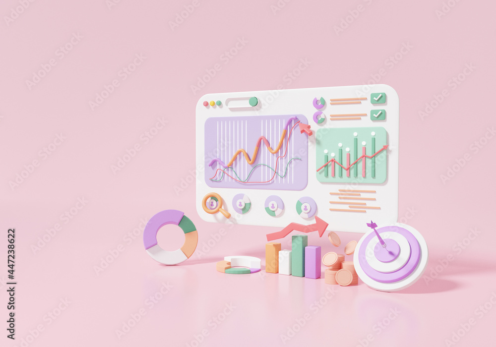 Poster optimization marketing concept. growth finance graph analytics click search via keyword information 