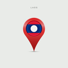 Teardrop map marker with flag of Laos. 3D vector illustration