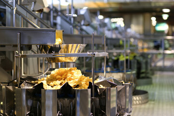 Potato chips production at the factory