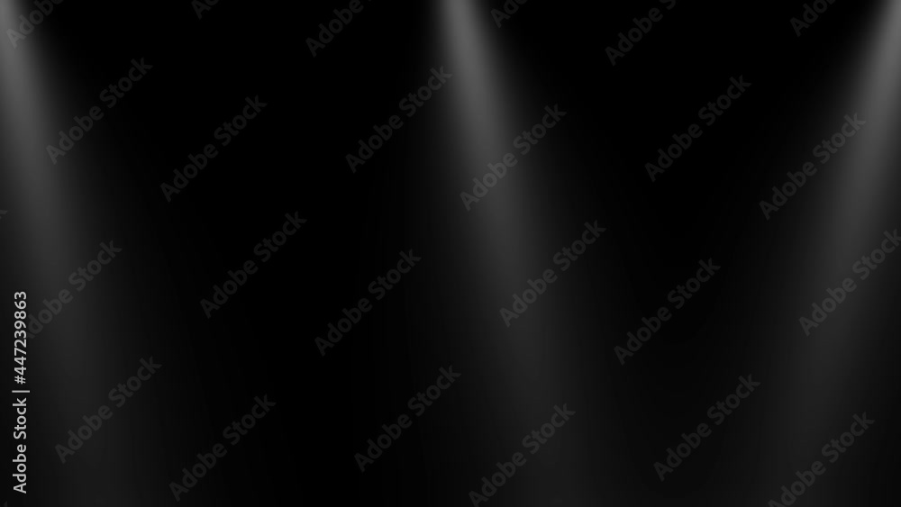Poster 4k 3d loop animation of volumetric lights in the dark 3d background with spot lighting. flash lights