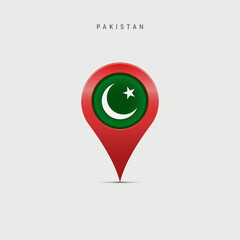 Teardrop map marker with flag of Pakistan. 3D vector illustration