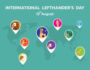 Happy Left-handers Day. Left-handed character illustration. Vector Illustration of International lefthanders Day. August 13. 