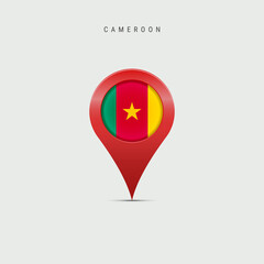 Teardrop map marker with flag of Cameroon. 3D vector illustration