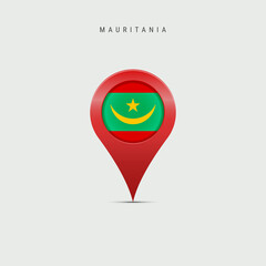 Teardrop map marker with flag of Mauritania. 3D vector illustration