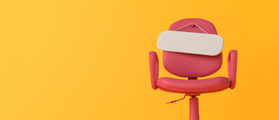 Blank sign on an empty chair. Hiring new job vacancy concept. 3D Rendering