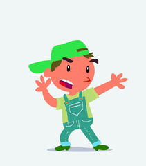  cartoon character of little boy on jeans arguing angry.